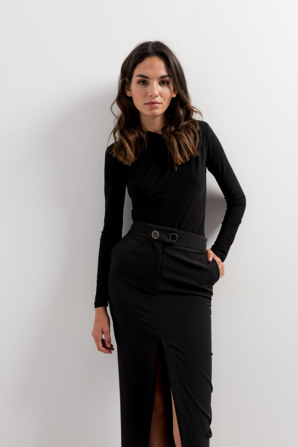 falda midi botones-negro-xl