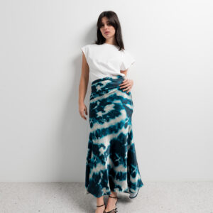 Falda Midi Satinada Estampada Tie Dye