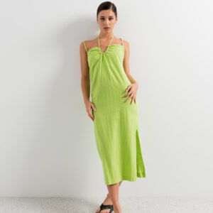 vestido lino midi-verde-xl