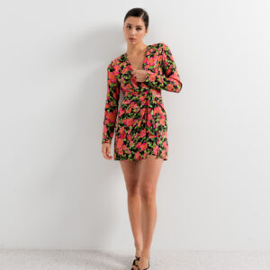 vestido frunces estampado floral-negro-xl