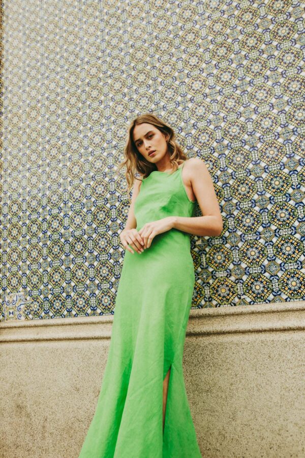 vestido lino tirantas-verde-xl