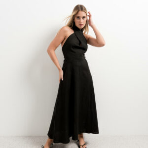 vestido lino midi halter-negro-xl