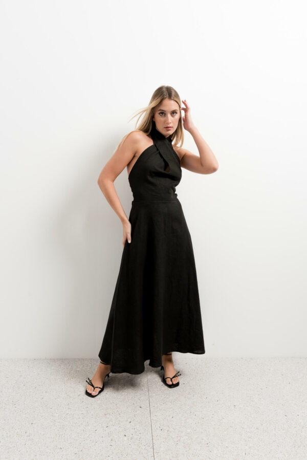 vestido lino midi halter-negro-xl